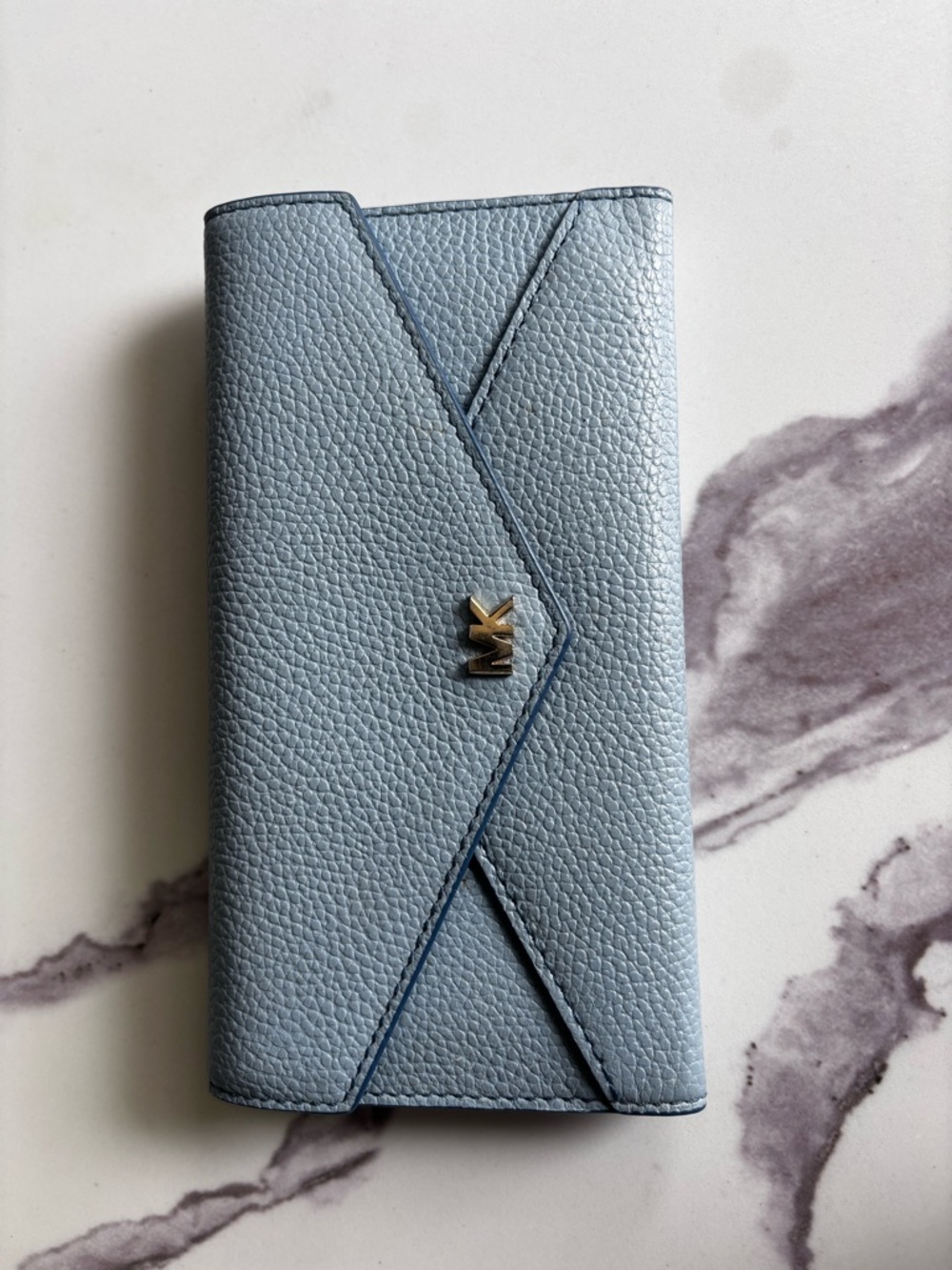 Michael Kors Pale Blue Pebbled Leather Trifold Wallet